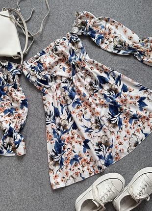 Shein сукня квітковий принт рукава на резинці коротка міні завищена талія розмір xs