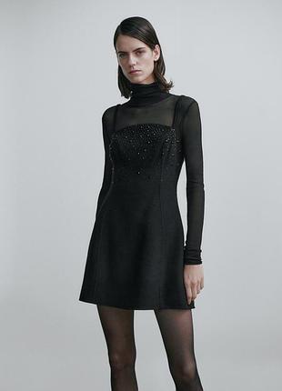 Massimo dutti s m короткое платье вышитое бисером - studio черная шерсть шерсть шерсть шерсть