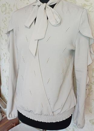 Блуза ч рюшами на рукавах uk 12 кремовая2 фото