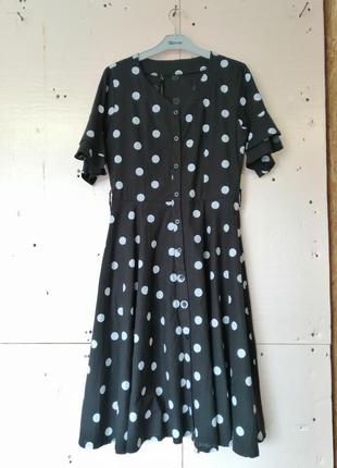 Сукня бавовна котон у стилі пін-ап у великий горох рукав волан пишна спідниця розмір універсальний s6 фото