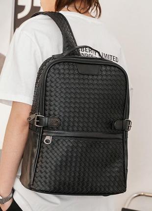 Качественный мужской городской рюкзак плетеный черный 9475 фото