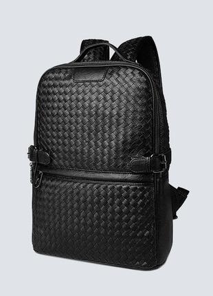 Качественный мужской городской рюкзак плетеный черный 9479 фото