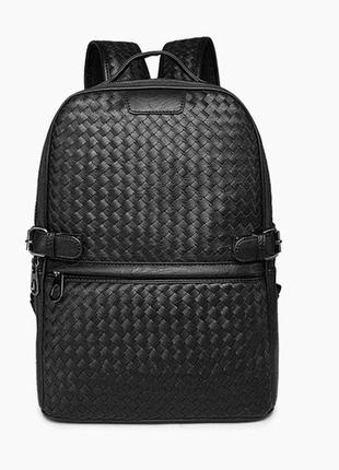 Качественный мужской городской рюкзак плетеный черный 9476 фото