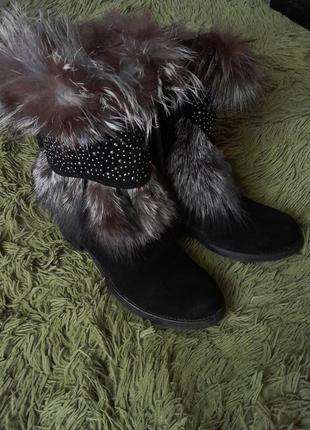 Замшевые сапожки с чернобуркой