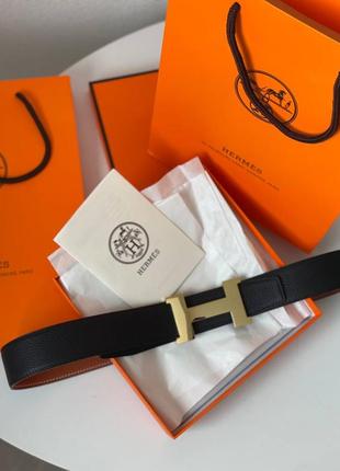 Стильный двусторонний ремень качество люкс hermes натуральна кожа1 фото