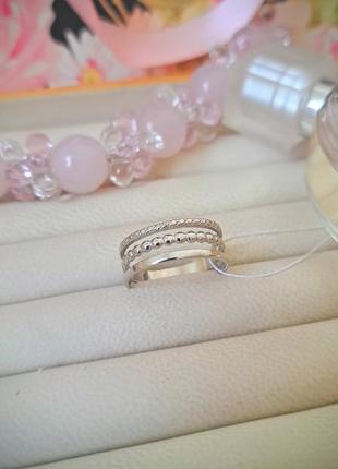 Серебряное стильное тройное широкое кольцо перстень 925