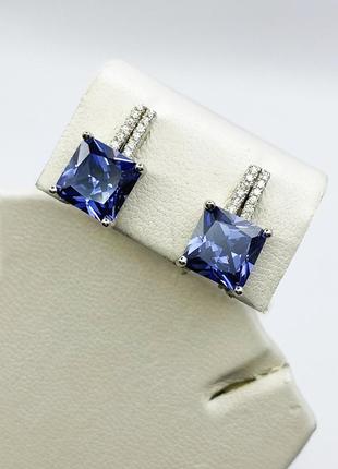 Сережки серебряные с танзанитом и кубическим цирконием 5,23 г