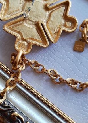 Anne klein винтажный крест на цепи матовое золото эмаль жемчуг10 фото
