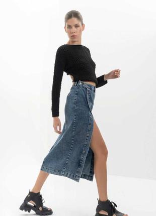 Джинсова спідниця міді на ґудзиках,джинсовая юбка миди на пуговицах,юбка джинс,синя спідниця2 фото