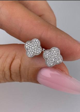 Сережки клевер срібні родій