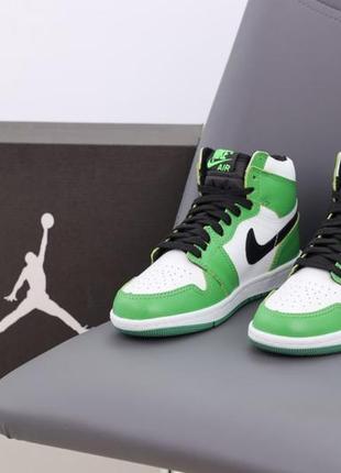 Мужские кроссовки nike air jordan 1 retro white green black2 фото