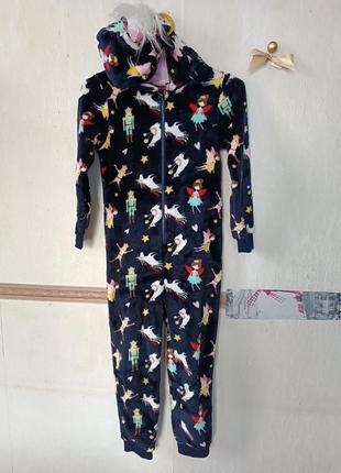 Толстая теплая пижама слип из флиса р.7-8 лет
