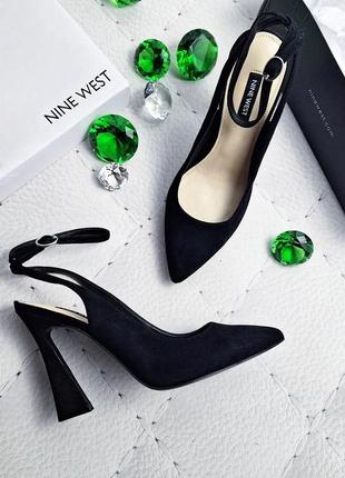 Nine west оригинал черные замшевые туфли слингбеки на каблуке