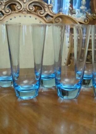 Стаканы набор 7 шт цветное голубое стекло ссср №10943 фото