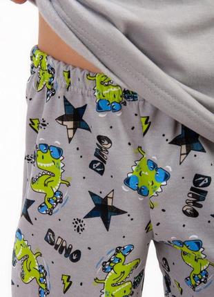 Теплая пижама с начесом для мальчиков, утепленная пижамка с динозаврами на начесе6 фото