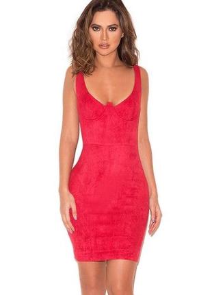 Сукня червона міні під замш з чашками сексі плаття