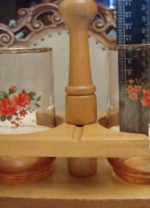 Набор ссср стаканы - 2шт на деревянной подставке №10764 фото