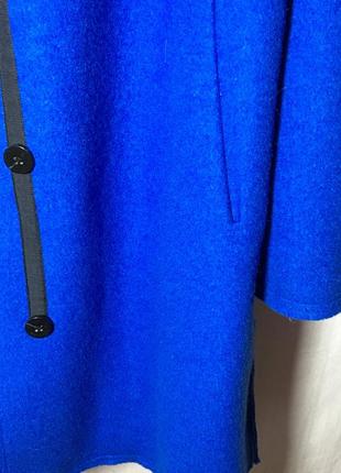 Стильное шерстяное пальто бойфренд oversize королевский синий цвет с разрезами8 фото