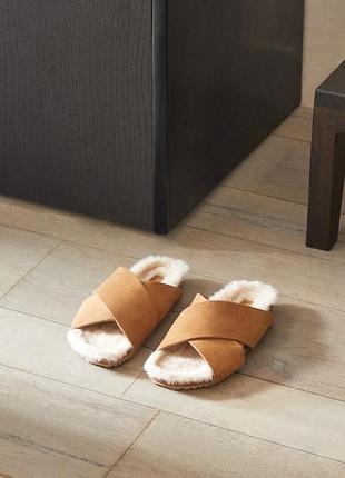Шкіряні капці тапки тапочки кросовери zara home  в стилі сандалів зі штучного  хутра5 фото