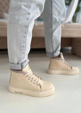 Стильні хайтопи, зимові кросівки жіночі ботинки шкіряні, черевики з натуральної шкіри, снікерси