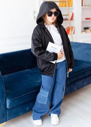 Бомпер детский подростковый демисезонный, куртка детская демисезонная с капюшоном, бренд, черная4 фото