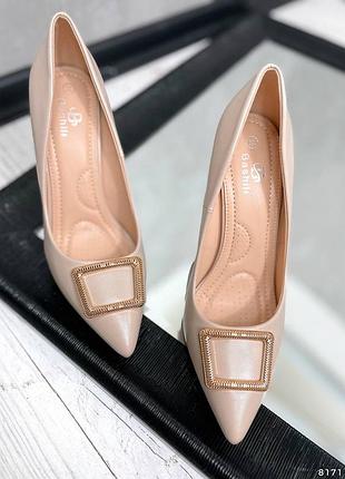 Туфлі жіночі еко шкіра, бежеві на підборах