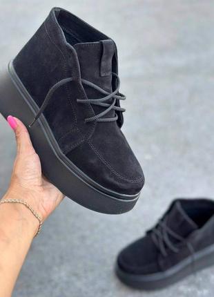 36-41 рр ботинки-хайтопы натуральная кожа/замша на платформе черный, бежевый, белый