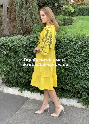 Платье бояное желтое с орнаментом льняная, галерея льна, 42-50рр6 фото