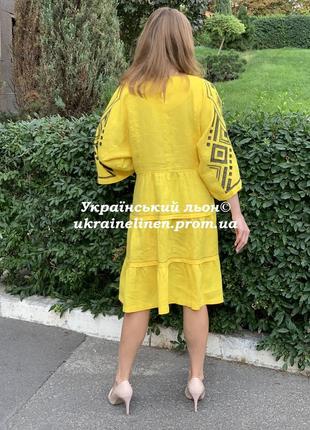Платье бояное желтое с орнаментом льняная, галерея льна, 42-50рр5 фото