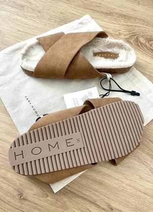Шкіряні капці тапки тапочки кросовери zara home  в стилі сандалів зі штучного  хутра6 фото
