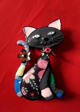 Брошка кішка кольорова