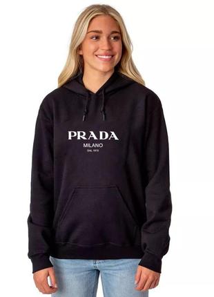 Жіночий худі на флісі оверсайз oversize prada прада чорне