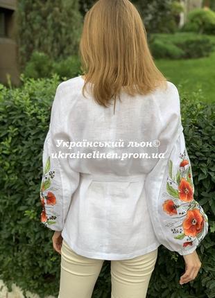 Блуза мера белая с вышивкой маки, галерея льна, льняная, 40-52рр.4 фото
