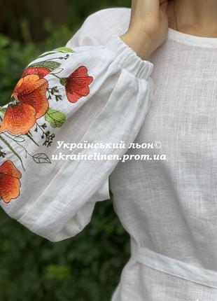 Блуза мера белая с вышивкой маки, галерея льна, льняная, 40-52рр.10 фото