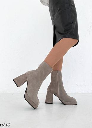 Замшевые ботинки на каблуке ботильоны из натуральной замши