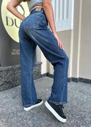 Женские синие джинсы мом, женственные синие джинсы мом,прямые джинсовые, прямые джинсы3 фото