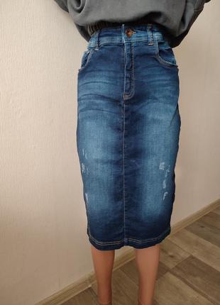 Юбка джинсовая меди с разрезом сзади