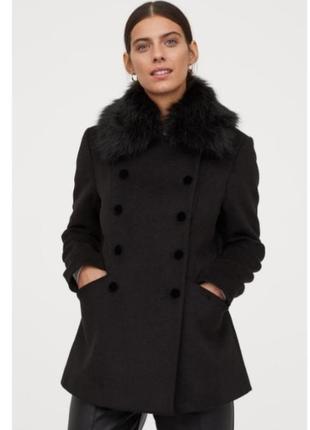Черное двубортное пальто все размеры! короткое пальто hm1 фото