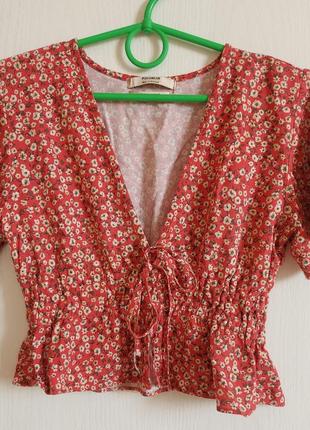 Мини-рубашка с короткими рукавами  блуза топ с цветочным принтом pull & bear7 фото