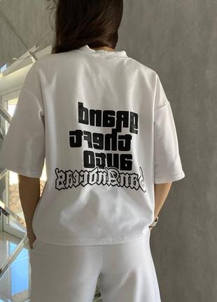 Спортивний костюм санандреас sanandreas футболка вільна подовжена шорти довгі комплект білий чорний сірий з великим принтом нашивкою трендовий