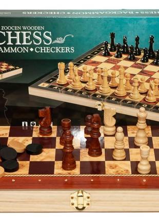 Шахматы + шашки + нарды - 3 в 1 (34 х 34 см) деревянные i5-107