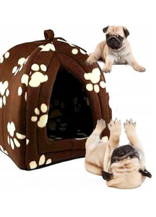 М'який будиночок для собак і кішок pet hut brown7 фото