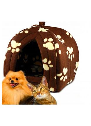 М'який будиночок для собак і кішок pet hut brown5 фото