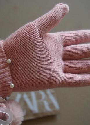 Перчатки zara kids l c жемчужинками и пушком