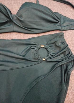 Красивый купальник бутылочного цвета с трусиками на высокой посадке2 фото