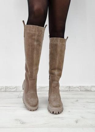 Сапоги - трубы, натуральная замша, деми, зима