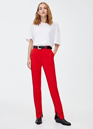 Брюки pull & bear цвет красный l мэх38