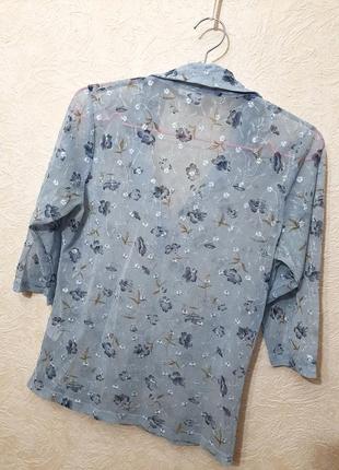 Basic германия красивая кофточка блуза голубая сетка с цветами расшивка машиннная рукав 3/4 женская7 фото
