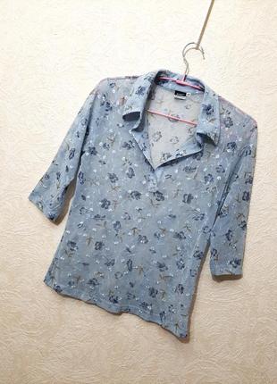 Basic германия красивая кофточка блуза голубая сетка с цветами расшивка машиннная рукав 3/4 женская4 фото