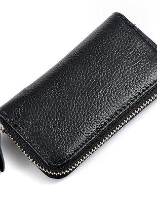 Ключниця шкіряна з карабінами чохол для ключів на блискавці wf1115g чорна